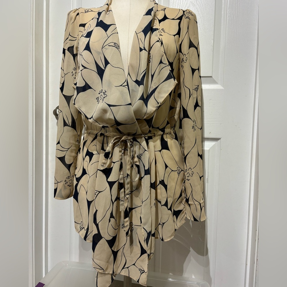 Club Monaco Floral Wrap Blouse with Tie Waist